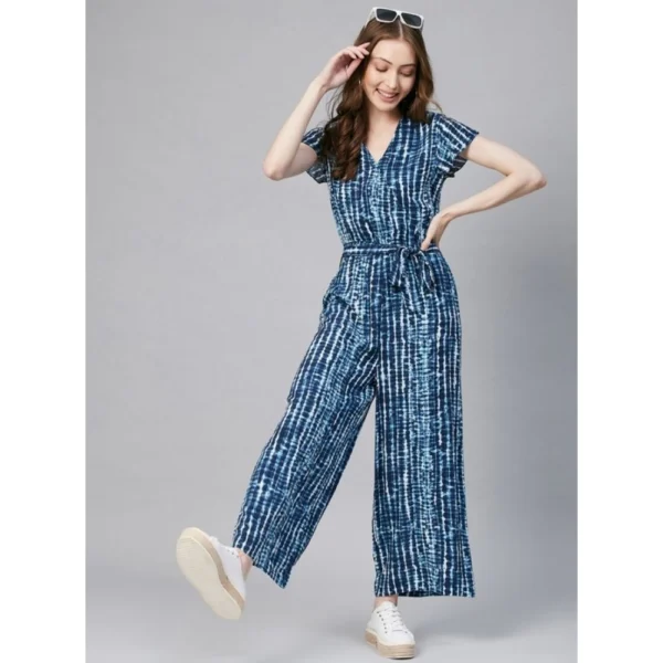 Women's Rayon Tie & Dye Short Sleeve Jumpsuit (Blue) - Image 3