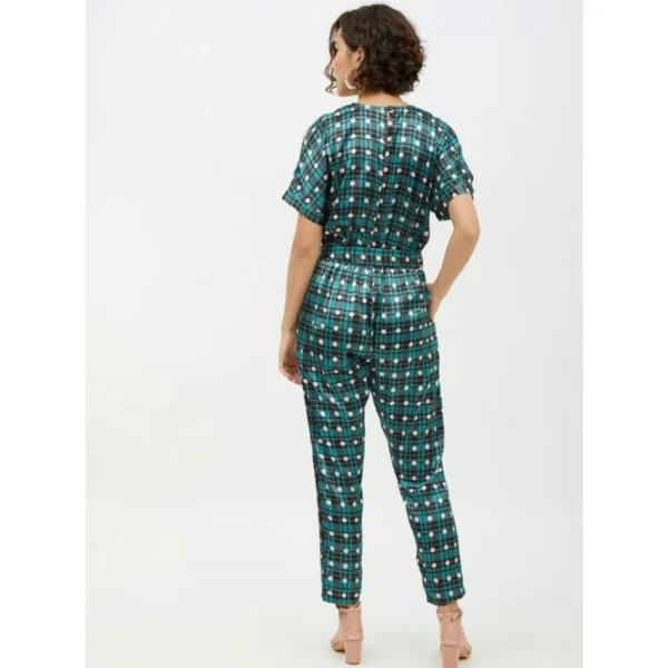 Women's Polyester Polka Short Sleeve Jumpsuit (Green) - Image 4