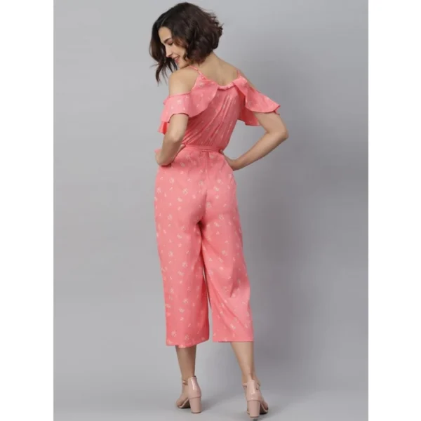 Women's Polyester Floral Cold Shoulder Jumpsuit (Pink) - Image 4