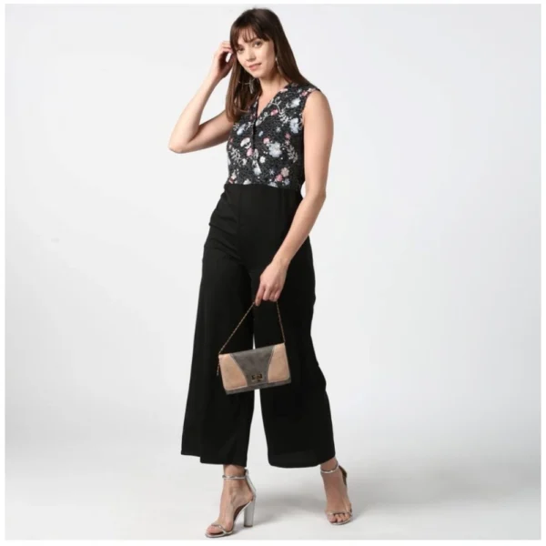 Women's Polyester Embroidered Sleeveless Jumpsuit (Black) - Image 3