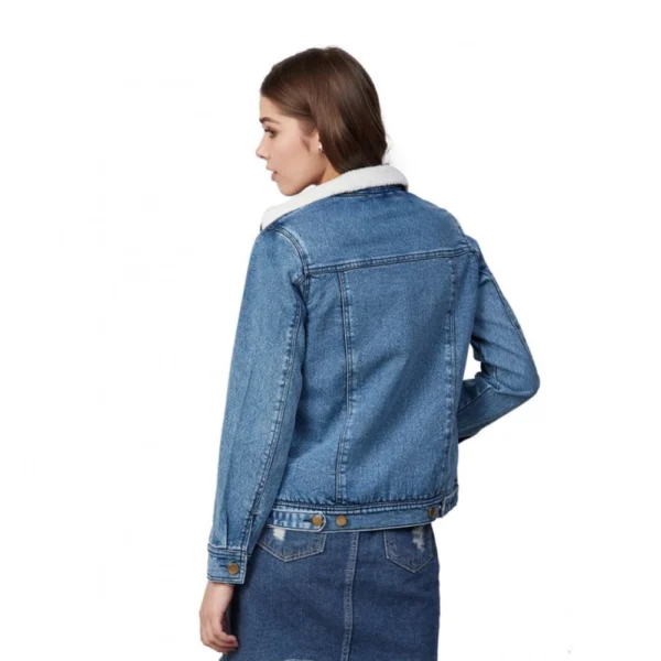 Women's Denim Washed Long Sleeve Jacket (Blue) - Image 2
