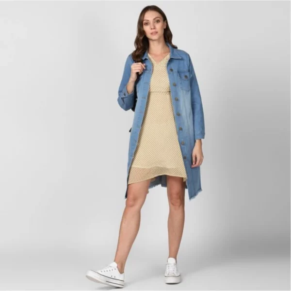 Women's Denim Washed Long Sleeve Jacket (Blue) - Image 3