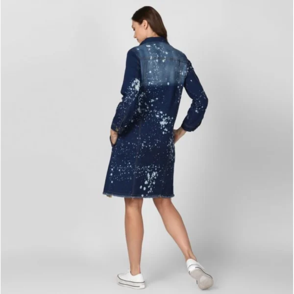 Women's Denim Washed Long Sleeve Jacket (Blue) - Image 2
