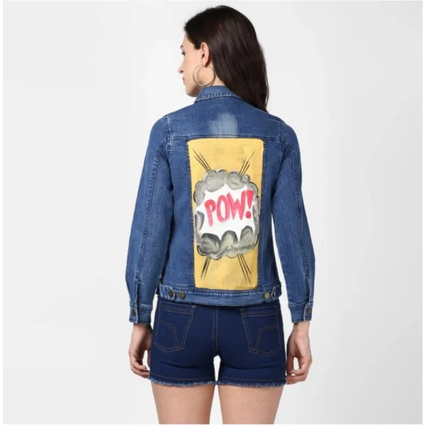 Women's Denim Hand Painted Long Sleeve Jacket (Blue) - Image 2