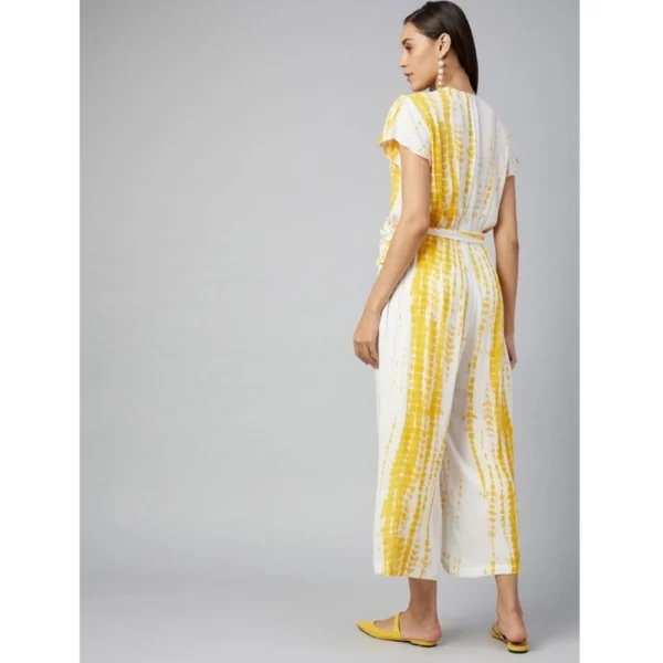 Women's Rayon Striped Short Sleeve Jumpsuit (Yellow - White) - Image 4