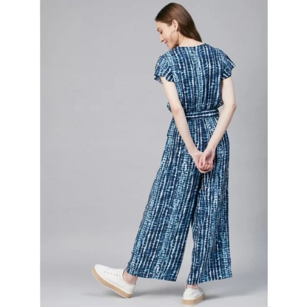 Women's Rayon Tie & Dye Short Sleeve Jumpsuit (Blue) - Image 4