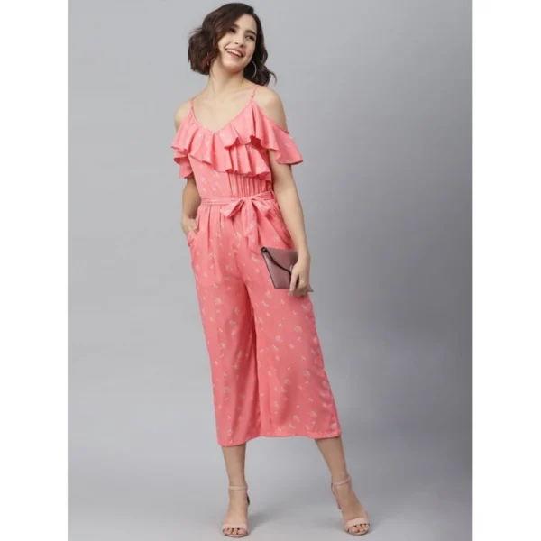 Women's Polyester Floral Cold Shoulder Jumpsuit (Pink) - Image 3