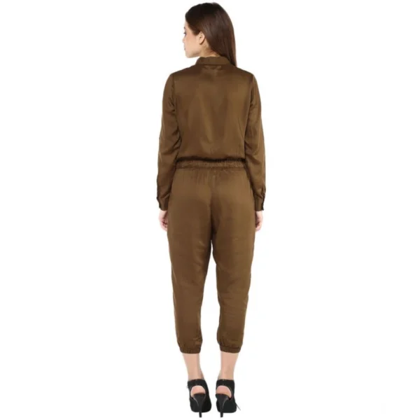 Women's Rayon Solid Long Sleeve Jumpsuit (Olive) - Image 4