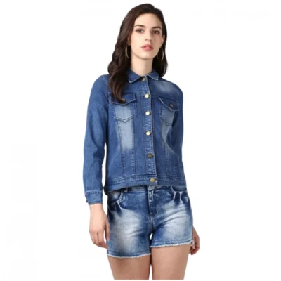 Women's Denim Hand Painted Long Sleeve Jacket (Blue)