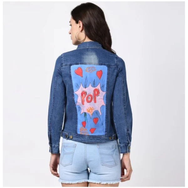 Women's Denim Hand Painted Long Sleeve Jacket (Blue) - Image 2