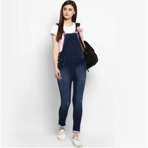Women's Denim Distressed Dungaree Pant (Blue) - Image 3