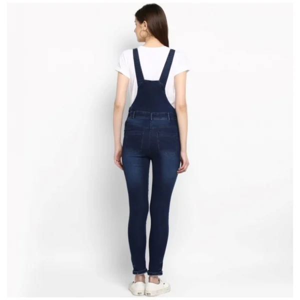 Women's Denim Solid Dungaree Pant (Blue) - Image 4