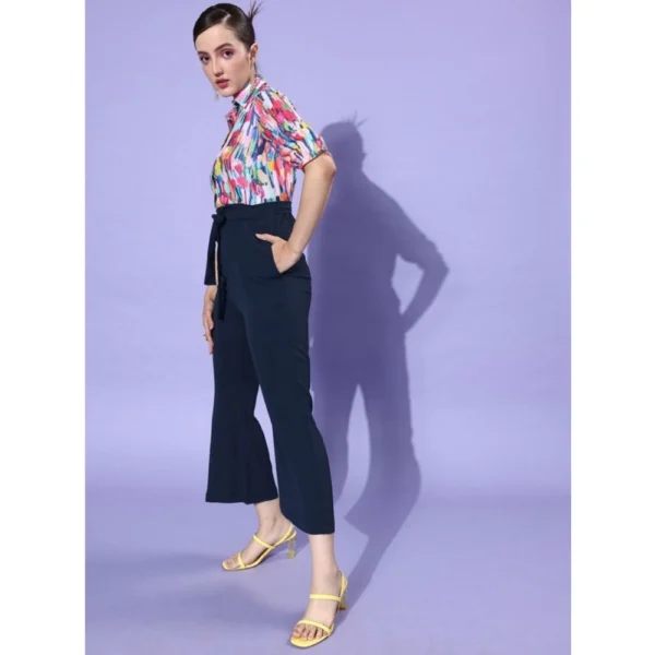 Women's Polyester Printed 3/4th Sleeve Jumpsuit (Multicolor - Navy) - Image 3