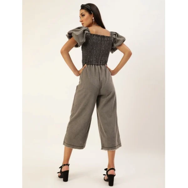 Women's Denim Solid Balloon Sleeve Jumpsuit (Black) - Image 4