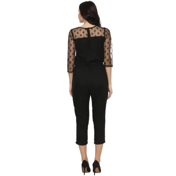 Women's Polyester Self Design 3/4th Sleeve Jumpsuit (Black) - Image 4