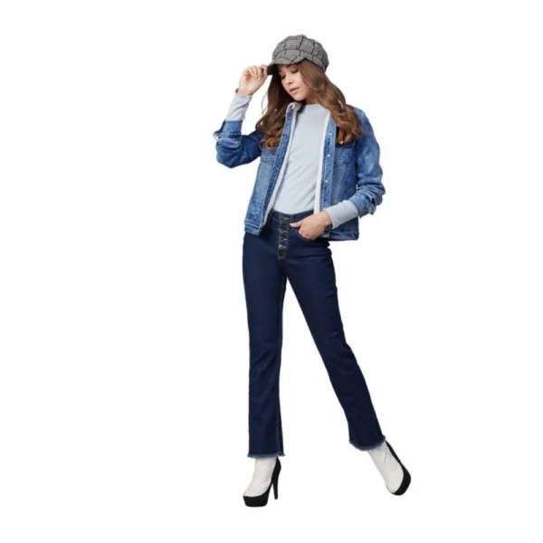 Women's Denim Washed Long Sleeve Jacket (Blue) - Image 3