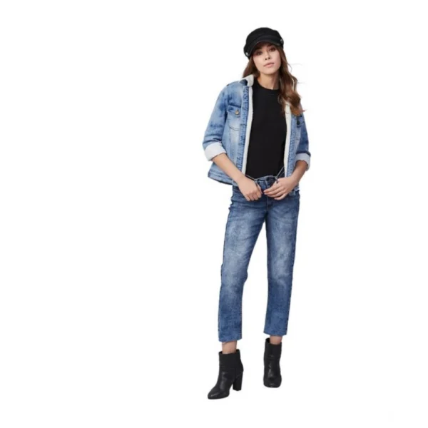 Women's Denim Washed Long Sleeve Jacket (Blue) - Image 3