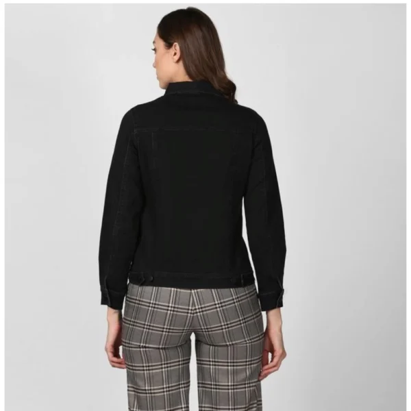 Women's Denim Solid Long Sleeve Jacket (Black) - Image 2