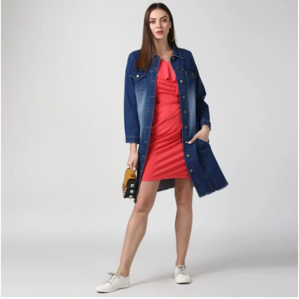Women's Denim Washed Long Sleeve Jacket (Navy Blue) - Image 3