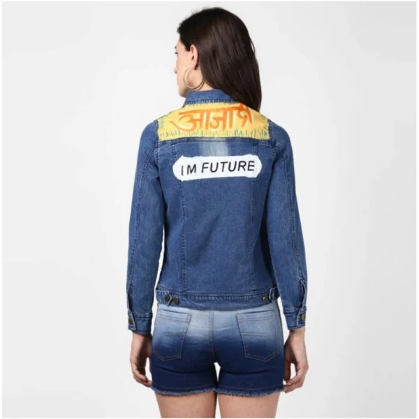 Women's Denim Hand Painted Long Sleeve Jacket (Blue) - Image 2