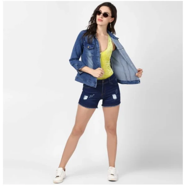 Women's Denim Hand Painted Long Sleeve Jacket (Blue) - Image 3