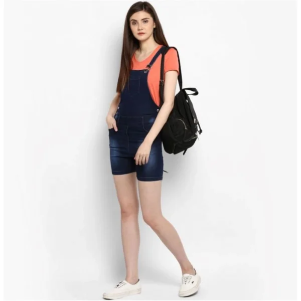 Women's Denim Shorts Style Dungaree Pant (Blue) - Image 3