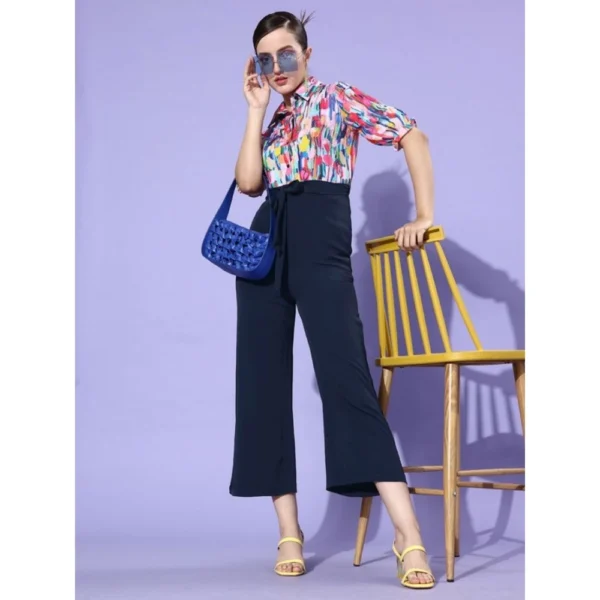 Women's Polyester Printed 3/4th Sleeve Jumpsuit (Multicolor - Navy) - Image 4