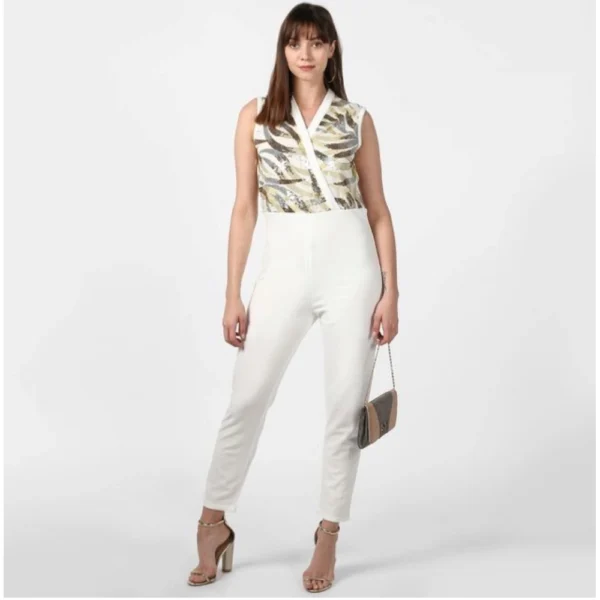 Women's Polyester Embellished Sleeveless Jumpsuit (White) - Image 3