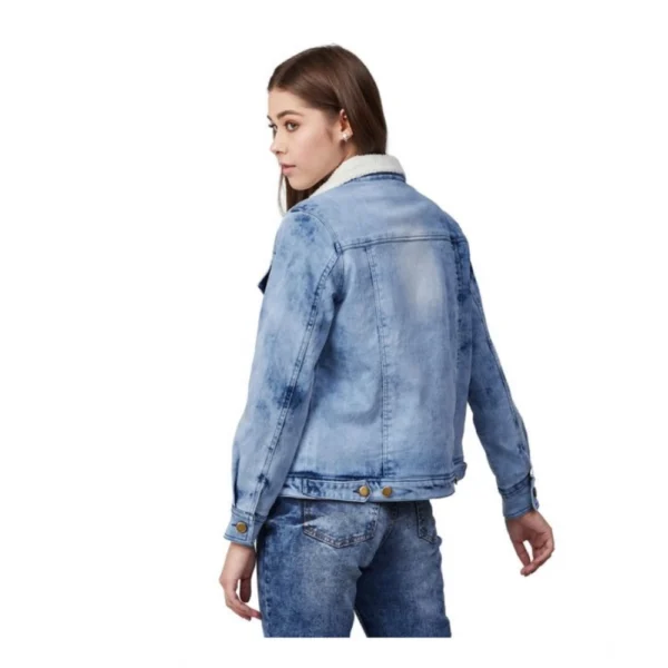 Women's Denim Washed Long Sleeve Jacket (Blue) - Image 2