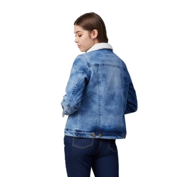 Women's Denim Washed Long Sleeve Jacket (Blue) - Image 2