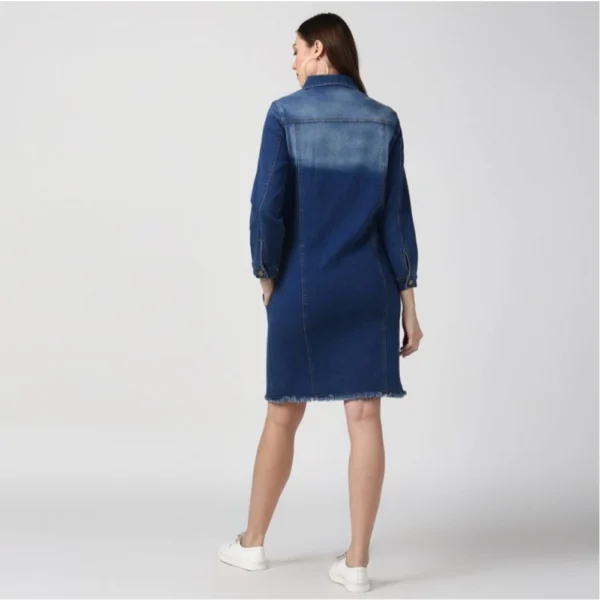 Women's Denim Washed Long Sleeve Jacket (Navy Blue) - Image 2