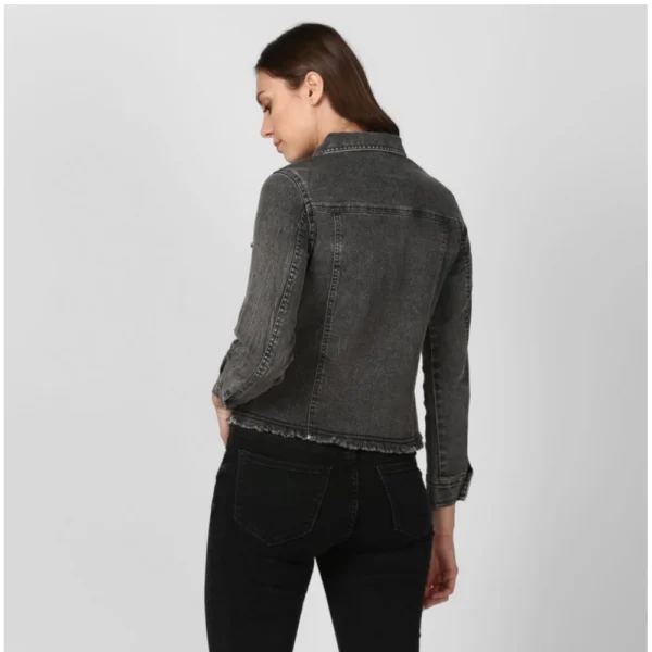 Women's Denim Distressed Long Sleeve Jacket (Black) - Image 2