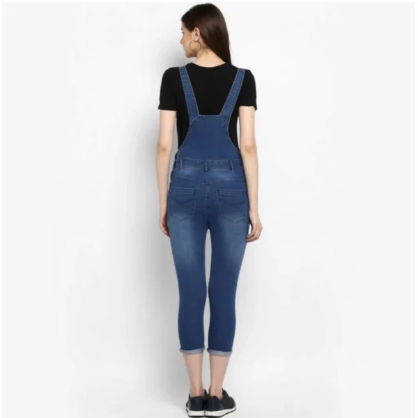 Women's Denim Solid Dungaree Pant (Blue) - Image 4