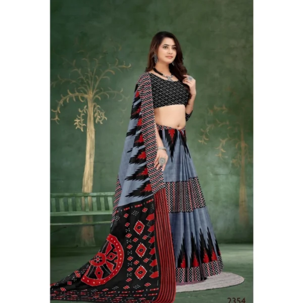 Women's Soft Pure Cotton Printed Saree With Unstitched Blouse 5.5Mtr (Grey) - Image 3