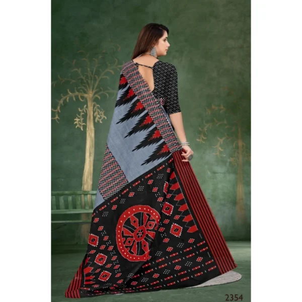 Women's Soft Pure Cotton Printed Saree With Unstitched Blouse 5.5Mtr (Grey) - Image 2