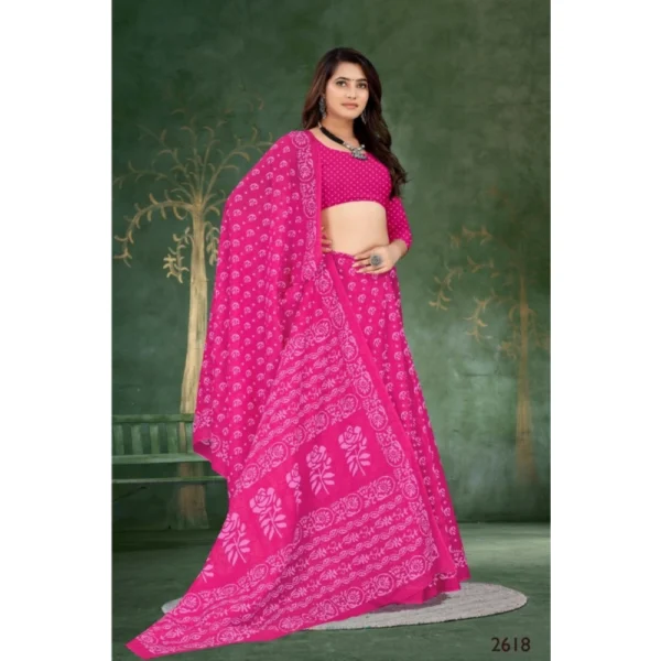 Women's Soft Pure Cotton Printed Saree With Unstitched Blouse 5.5Mtr (Pink) - Image 3