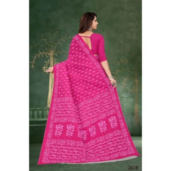 Women's Soft Pure Cotton Printed Saree With Unstitched Blouse 5.5Mtr (Pink) - Image 2