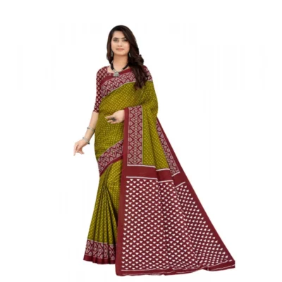 Women's Soft Pure Cotton Printed Saree With Unstitched Blouse 5.5Mtr (Mehendi green)