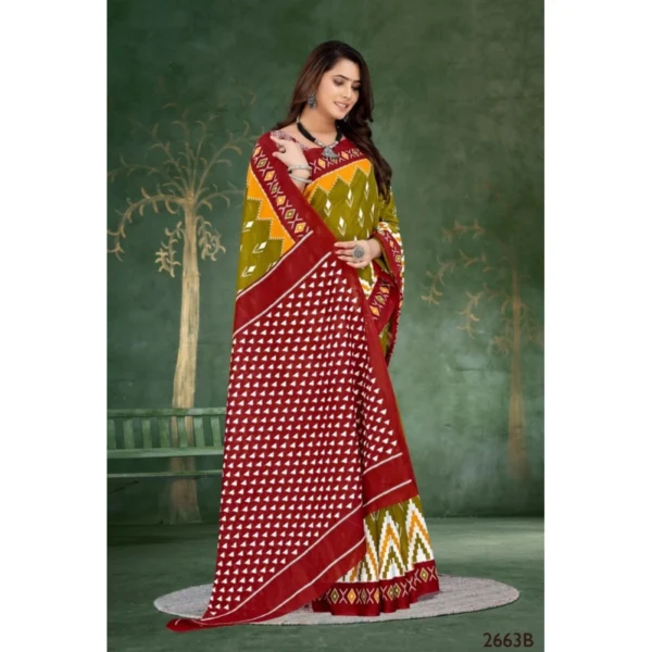 Women's Soft Pure Cotton Printed Saree With Unstitched Blouse 5.5Mtr (Multicolor) - Image 3