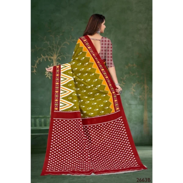 Women's Soft Pure Cotton Printed Saree With Unstitched Blouse 5.5Mtr (Multicolor) - Image 2