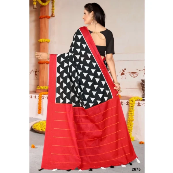 Women's Soft Pure Cotton Printed Saree With Unstitched Blouse 5.5Mtr (Black) - Image 2