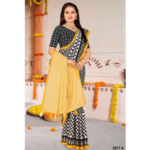 Women's Soft Pure Cotton Printed Saree With Unstitched Blouse 5.5Mtr (Multicolor) - Image 3