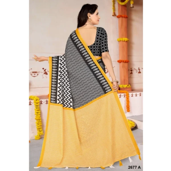 Women's Soft Pure Cotton Printed Saree With Unstitched Blouse 5.5Mtr (Multicolor) - Image 2