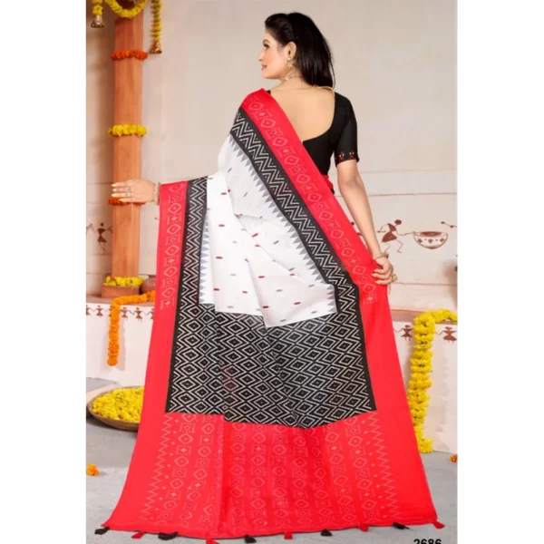 Women's Soft Pure Cotton Printed Saree With Unstitched Blouse 5.5Mtr (White) - Image 2