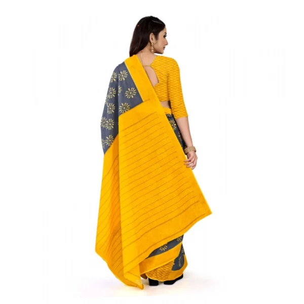 Women's Soft Pure Cotton Printed Saree With Unstitched Blouse 5.5Mtr (Grey) - Image 3