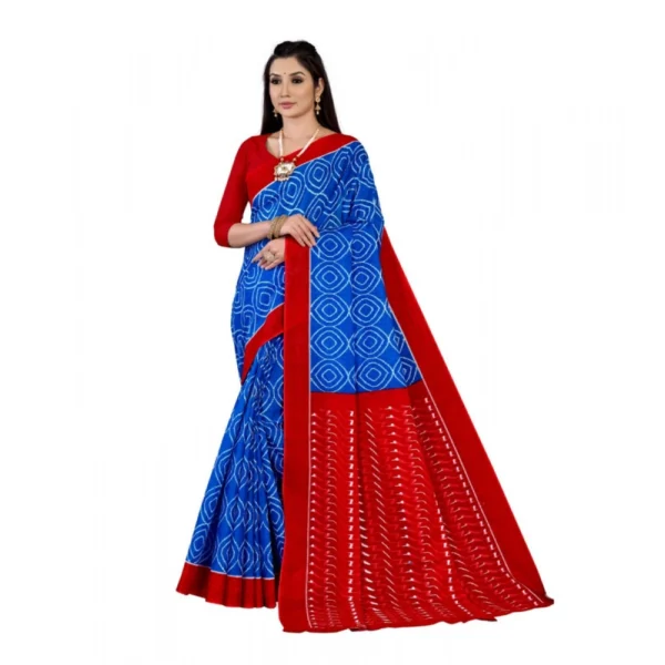 Women's Soft Pure Cotton Printed Saree With Unstitched Blouse 5.5Mtr (Blue)