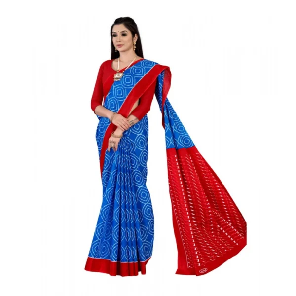 Women's Soft Pure Cotton Printed Saree With Unstitched Blouse 5.5Mtr (Blue) - Image 2