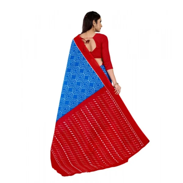 Women's Soft Pure Cotton Printed Saree With Unstitched Blouse 5.5Mtr (Blue) - Image 3