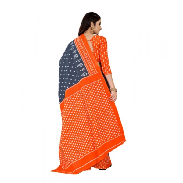Women's Soft Pure Cotton Printed Saree With Unstitched Blouse 5.5Mtr (Grey) - Image 3