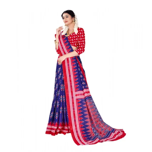 Women's Soft Pure Cotton Printed Saree With Unstitched Blouse 5.5Mtr (Blue) - Image 3